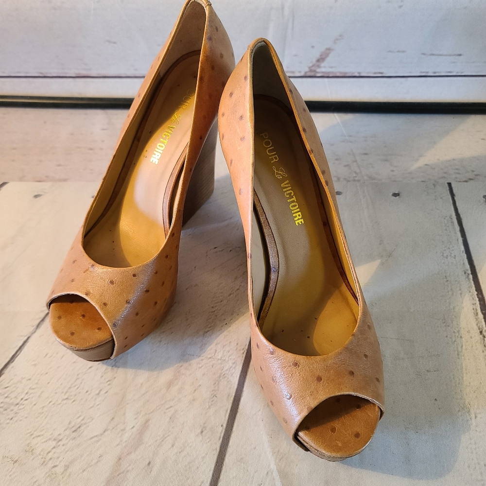 POUR LA VICTOIRE PLATFORM PEEPTOE CHUNKY HEELS - Picture 1 of 9